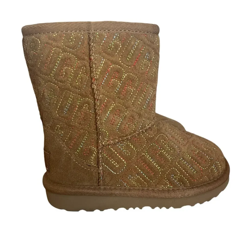 UGG Classic II Graphic Stitch Logo Brown Winter Boots  Toddler Size 9